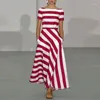 Robes de fête Vonda 2024 Femmes sexy au large de l'épaule élégante Stripe imprimée robe maxi décontractée longue robe de soleil courte