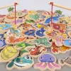 Montessori Wooden Fishing Toys for Children Magnetyczne życie morskie Game Fish Games Rodzic-dziecko Interaktywna zabawka edukacyjna