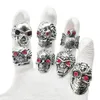 10/20pcs/lotto all'ingrosso Punk Red Enamel Skull Great Finger Rings for Men Rhinestone Skeleton Hollow King Animal Jewelry Party Maschio 240414