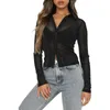 Camicette da donna 2024 Summer Slim Fit Mash Solid Mesh Prospettiva comoda a maniche lunghe Cardigan Sexy Casual Shirt Womens Tops Myqh12