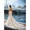 Volledig 2017 Lace Mermaid Prachtige trouwjurken Deep V Neck Capped Sheeves Court Train Beach Bridal Jurken Sheer Back Vestidos de Noiva Estidos