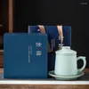 Tazas de té de cerámica ruyao chino con tapa de copa de agua de filtro de oficina de alto grado para el padre y el esposo del hombre