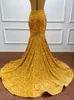 Partykleider sexy goldene Abschlussballkleid Perlen Edelsteine Mieder Illusion Sparking Pailletten Kleider Meerjungfrau bodenlangen Rock Formal