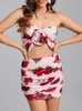 Salia de Topmini, com estampa floral de verão, conjunto de 2 peças de 2 peças de peças rosa Halter topúcto Mini-saia Terno da festa do clube de noite Suits240416