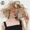 FS Hats For Women Rose Red Tea Party Wedding Organza Cap Feather Flower Plaid Fascinator Wide Brim Fedoras 240412