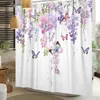 Feuilles vertes Plant Flower Butterfly Douche de douche Animal sauvage Tissu imperméable Curtain de salle de bain Accessoire décor 240423