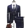 Pantalon de veste Blue Blazers Blue Grey Blue Blue Grey Verte 3 pcs Slim Fit Business Tuxedo Robe Classic Formal Cost Coat 240422