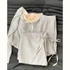 Jumpsuits für Frauen 2024 Bogendesign Super süß hohe Taille schlanke Weitbeinhosen Zweiteiler Frühling Korean Style Grey Casual Shirt