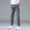 Estate 95% di cotone dritta jeans dritta per uomo stile classico tessuto morbido in tessuto azzurro pantaloni anklelegle maschio 240403