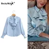 Frauenblusen Mode Lotus Blattkragen Hemd 2024 Frühling Langarm Single Breace Slim Shirts Silk Satin Office Ladies Tops Wf373