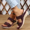 Summer Kobiety Kapcie Buty damskie plus size Retro rzymski sandał pu swobodne kwiaty sandały sandały platformowe obcasy 240424