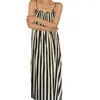 Casual jurken Print Stripe Vacation Easy Style Beach Holiday Spaghetti Strap Ploess Dress Jumper Backless Jurk Long Sling Outfit Woman