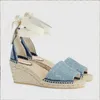 Women Platform Espadrille 8cm Designer Heels Pump Summer Wedge Shoes Designer Sandals Blue Denim Pumps Woman Beach Sandale Braided-Rope Sole Ankle Tie Top Quality