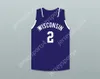 Aangepaste nee naam heren jeugd/kinderen Tyler Herro 2 Wisconsin Navy Blue Basketball Jersey top gestikt S-6XL