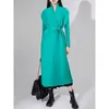 Casual jurken yudx miyake maxi geplooide jurk voor vrouwen lange mouwen verzamelde taille riem vrouwelijke high -end mode kleding 2024