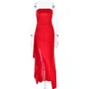 저녁 여자 원 라인 네크 라인 스트랩리스 드레스, 세련되고 섹시하고 섹시한 등이없는 하이 슬릿 긴 치마, 가을 F42844