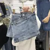 Jeans da donna grandi pantaloni a largo a largo aree alta a-line. Riepilogo Shind shorts smart smart denim.Fashion Ins