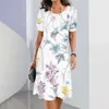Jurk Fashion Woman Zomer Witdruk O Hek Korte mouw Sundresses Casual Vestidos Loose Maxi Elegant For Ladies 240424