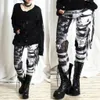 Coole ultra gesammelte Frachthose Frauen Sommer hohe Taille Gothic Rocker Distressed Punk Krawatte Leggings breite Hose Y2k Streetwear 240426
