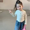 Set di abbigliamento 2024 Spring Autumn Children Girls 2pcs Solid Color Fashion Veratile Round Neck Kid Shirt Simple bambina jeans