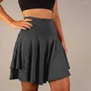 Skirts Women Mini Skirt Anti-exposure Double Layers Solid Color High Waist Wide Band Workout Tummy Control Cheering Dance Sports