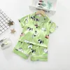 Sommer Kids Ice Seiden Pyjama Set Baby Boys Girls Seiden Satin Strickjacke Kurzärmeles 2pcs Sets Kinder lässig Home Nachtwäsche 240410