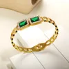 Bangle Jinhui Chic Inkrustowani Big Green Square Crystal Krystal Zirron Bangles dla kobiet stal nierdzewna Open Spring Bracelets Luksusowa biżuteria na nadgarstek