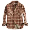 Spring American Retro Long-Sleeve Lapel Brushed Fabric Plaid Shirt Mens Fashion 100% Cotton Washed Loose Casual Blouses 240425