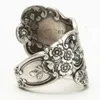 Eheringe Intage handgefertigte gravierte Rosenblumenringe für Frauen Silber Farbe Löffel Ring Jubiläum Geschenkverlobungsfeier Schmuck Schmuck