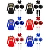 Kinder und Mädchen Cheerleading Kleid Tanz Set Halloween Cheerleading Kleid und Pom Pom BOW Hair Clip Socken Geburtstagsfeier Geschenk 240425