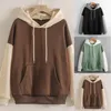 Women's Hoodies Long Sleeve Splice Hooded Sweatshirt Harajuku Patchwork Loose Casual Pullover Oversized Big Pockets Sports Sweatshirts