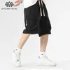Herrenhosen CKKE Black Straight Cut Workwear Shorts mit mehreren Taschen und Kordelkordel