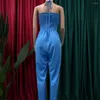 Women's Two Piece Pants Women Halter Neck Jumpsuit Stylish Summer 2-piece Set With Wide Leg Long Sleeve For Any