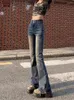 Frauen Jeans Frühling lang ausgestellte Hosen Frauen Retro Mode hohe Taille koreanische Damen Glockenboden Hosen Plissee Frau Hosen