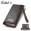 Portefeuilles 2022 Men Wallet Clutch Echt lederen merk RFID Wallet Mannelijke organisator Mobiele telefoon Koppelingszak Lange munt Portemonnee Gratis grave