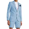 Herrenanzüge lässiger Sommer hellblauer Anzug mit kurzen Hosen 2 Stück Bräutigam Strandtuxedos für Hochzeit männlichen Mode Blazer 2024