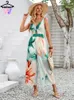 WomenS Sexy Jumpsuit in Summer Fashion Casual Printed Sleeveless Hollow Loose Halter Bodysuit Party Street Women 240423