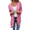 Blouses pour femmes Femme Spring Summer Cardigan manteau à manches longues à manches frontales décontractées Couleur solide de couleur extérieure minces d'extérieur