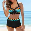 Swimwear féminin 2024 Femmes High Waist Bikini Suit deux pièces de maillot de bain Fashion Beachwear Vintage Imprimé Sexy Bathing