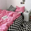 Bedding Sets Princess Style Pink Black Set INS Solid Color Duvet Cover Pillowcase Soft Bed Sheet For Girls Single Full Bedclothes