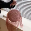 Kvällspåsar tassel liten rund väska för kvinnor 2024 sommar bomullsrep axelväska strand boheme bali handväska crossbody bolsos