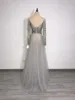 Party Dresses Elegant Mermaid Evening Dress For Women 2024 Long Sleeves V Neck Luxury Crystal Handmade Formal Gowns