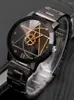 腕時計3PCSファッショントレンドメンズダイヤモンドフェイススチールバンドクォーツウォッチライオンクラウンビーズストリングブレスレットセット