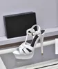 Lady Summer Wedding Bride Sandal Tribute de 105 mm Plataforma de cuero de patente Sandalias de tacones altos de la noche zapatos de lujo de los pies.