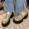 ドレスシューズMeotina Women Loafers本革のプラットフォーム太いかかとポンプ丸いつま先ハイヒールレディースフットウェア2024スプリンググリーンブラック