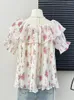 Women's Blouses One-word Collar Woman Plus Size Sweet Little Flower Female Shirt 2024 Spring Trendy Long Sleeve Tops