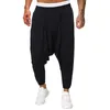 Calça masculina calça groth-cutch treinando ioga solta cor pura comprimento do quadril com bolsos Soild Sport Hombre