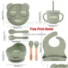 Tasses, plats ustensiles tasses d'alimentation set sile pour bébé suceur plaque de bol enfants ours table de table pour enfants tasse avec st 8 pcs gouttes livraison dhweo