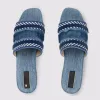 Niebieski nadrukowany designerski tkaninę Kapcieczki Sandały Sandały Sandały Flip Flip Flops Płaska gruba dolna haft wydrukowany galaretka skórzana sukienka Buty 35-42