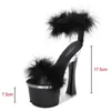 4 Color Feather High High Heels Platform Sandals Femmes 14cm 17cm talons Chaussures Femme Feme Clain de cheveux Pumps de mariage Chaussures 240425